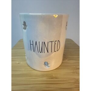 Rae Dunn Haunted Halloween Candle Holder Iridescent Ghost Pencil Writing 3.75"